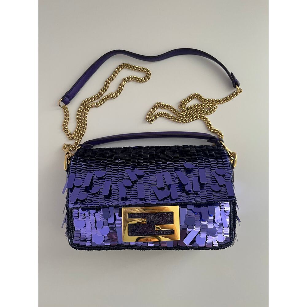 Fendi baguette mini purple sequin gold hardware shoulder bag - Picture 8 of 8
